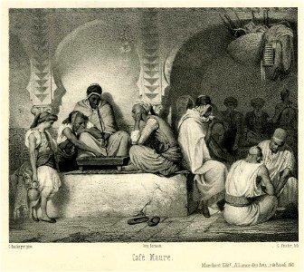 Gustave Boulanger, Café Maure, lithograph by G Fischer