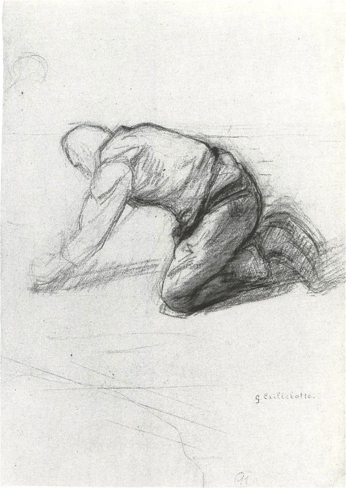 Gustave Caillebotte - Study of a Kneeling Floor-Scraper, in Profile, Facing Left (Drawing)