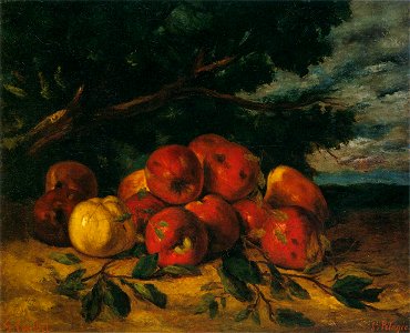 Gustave Courbet - Red Apples at the Foot of a Tree - WGA5475. Free illustration for personal and commercial use.