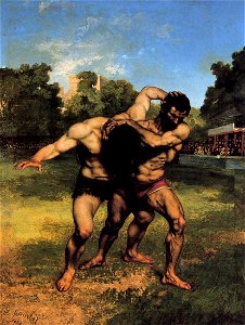 Gustave Courbet - The Wrestlers - WGA5462. Free illustration for personal and commercial use.