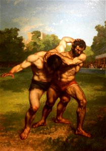 Gustave Courbet - Wrestlers. Free illustration for personal and commercial use.