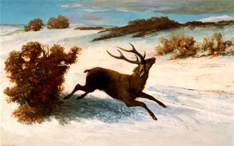 Gustave Courbet - Deer Running in the Snow - Google Art Project. Free illustration for personal and commercial use.