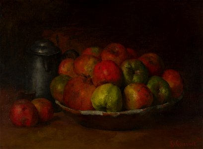 Gustave Courbet, 1871, Still Life with Apples and a Pomegranate, National Gallery. Free illustration for personal and commercial use.