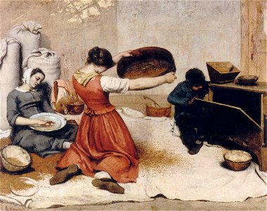 Gustave Courbet - The Grain Sifters - WGA05464. Free illustration for personal and commercial use.