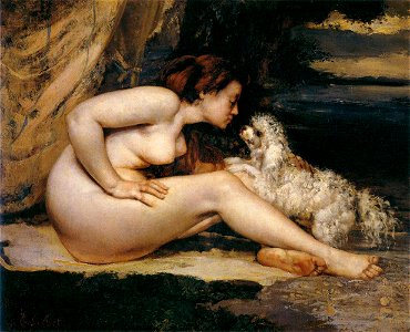 Gustave Courbet - Nude Woman with Dog - WGA05508. Free illustration for personal and commercial use.