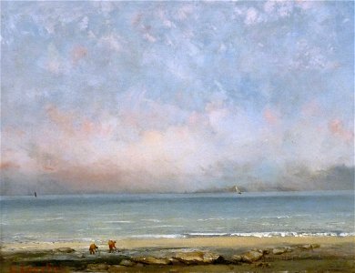 Gustave Courbet - The Beach at Trouville. Free illustration for personal and commercial use.