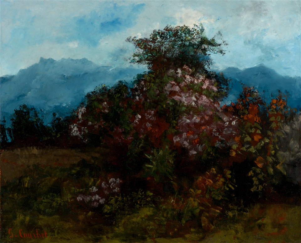 Gustave Courbet - Paysage avec Massiv fleuri (1870s)
