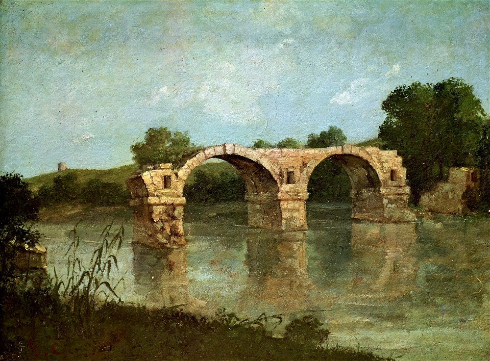 Gustave Courbet, 1857, Le Pont d'Ambrussum, huile sur papier marouflé sur bois, 48 x 63 cm, Musée Fabre