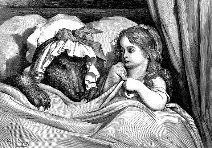 GustaveDore She was astonished to see how her grandmother looked. Free illustration for personal and commercial use.