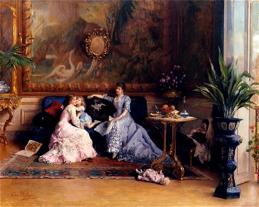 Gustave Léonard de Jonghe - The Afternoon Visit. Free illustration for personal and commercial use.