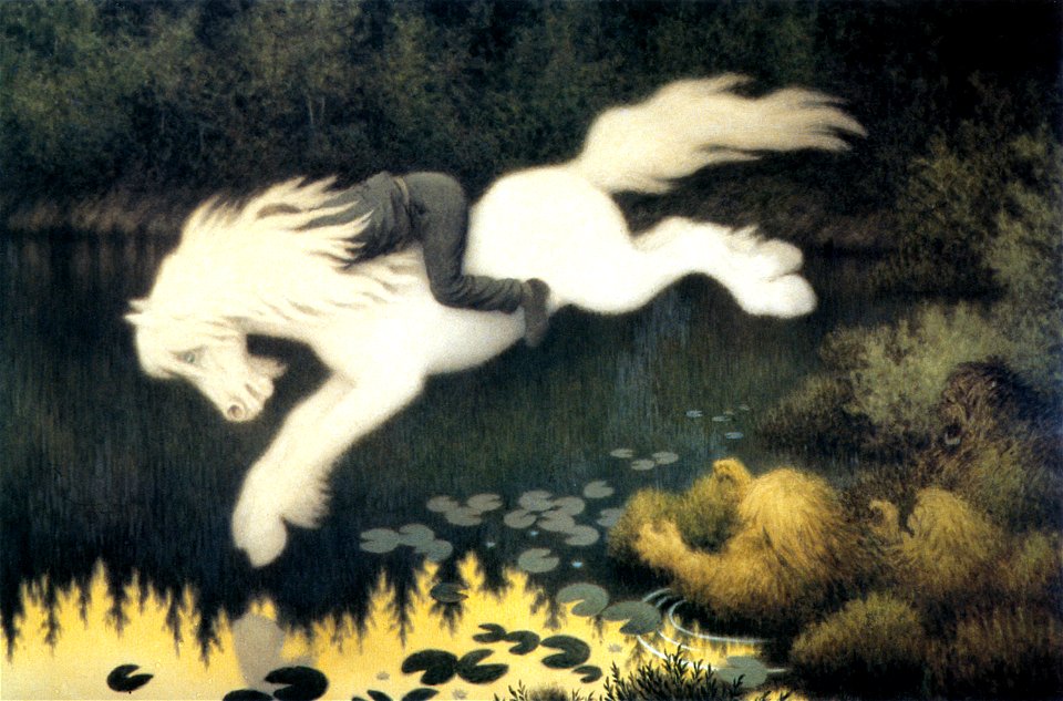 Gutt på hvit hest