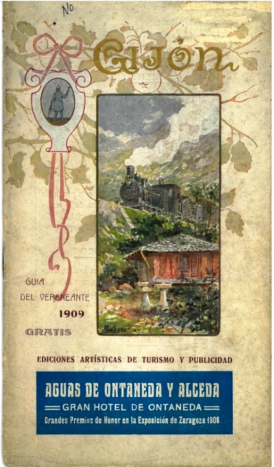 Guía del veraneante Gijón, 1909, cover by Mariano Pedrero, collection of Biblioteca Mieres