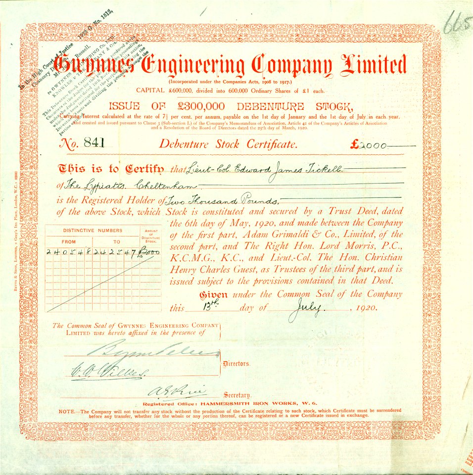 Gwynnes Engineering 1920