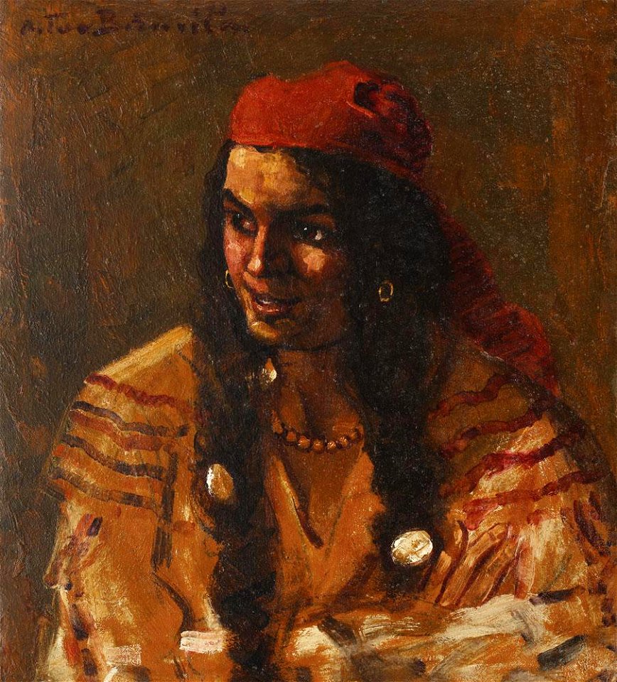 Gypsy Woman with Red Scarf by Octav Băncilă 1915