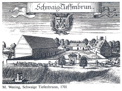 Gut Tiefenbrunn, Kupferstich, 1701