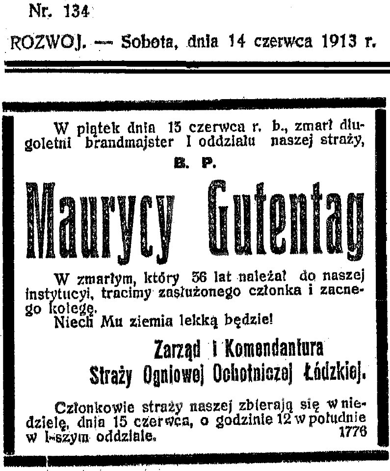 Gutentag Maurycy nekrolog Rozwój 1913 nr134-9
