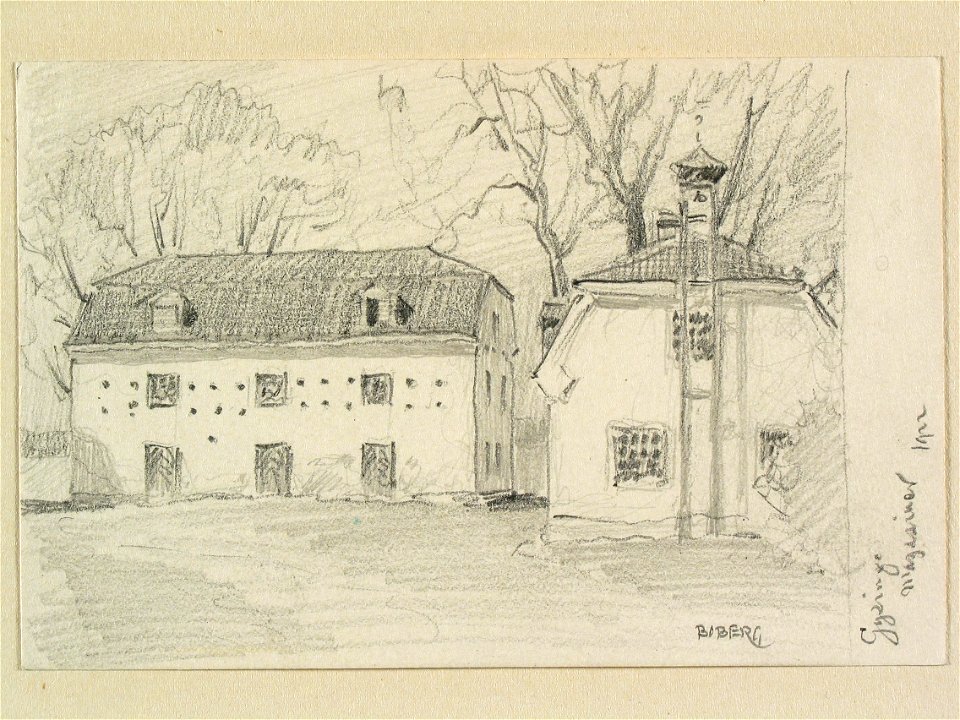 Gästrikland, Österfärnebo sn., Gysinge, magasin. Teckning av Ferdinand Boberg - Nordiska museet - NMA.0088811