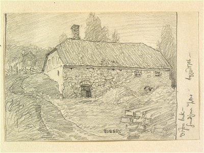 Gästrikland, Hamrånge sn. Vifors bruk, smedja byggd 1786. Teckning av Ferdinand Boberg - Nordiska museet - NMA.0088822