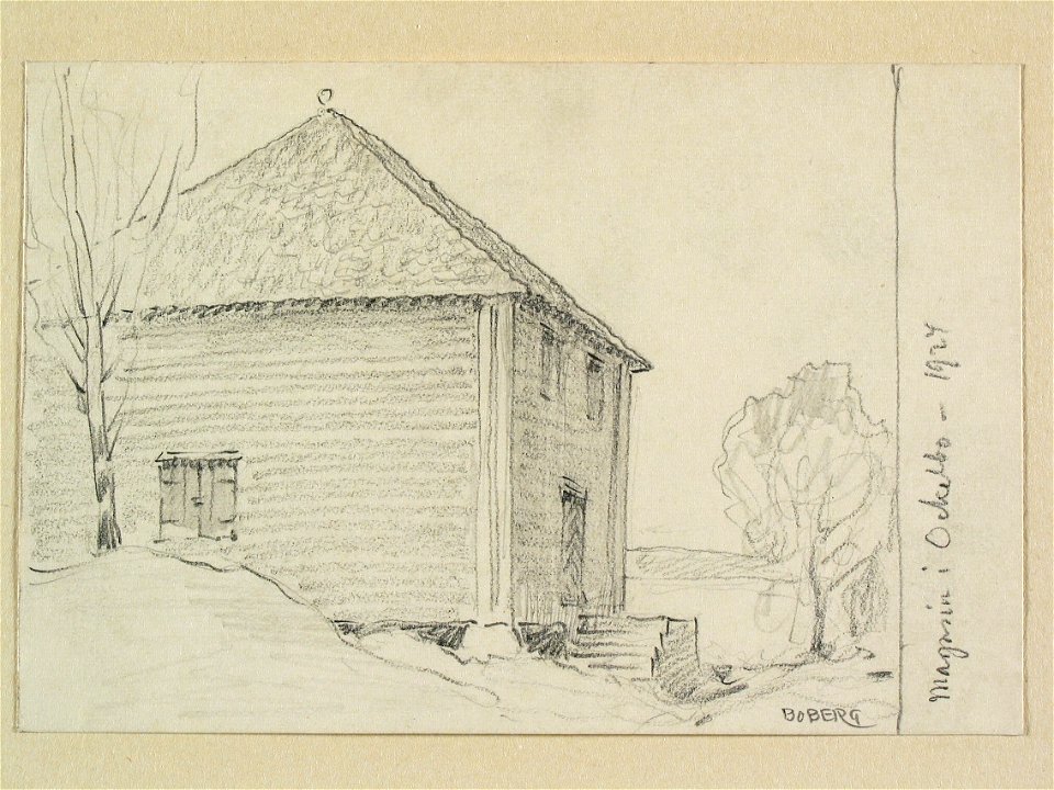 Gästrikland, Ockelbo. Magasin. Teckning av Ferdinand Boberg - Nordiska museet - NMA.0088816