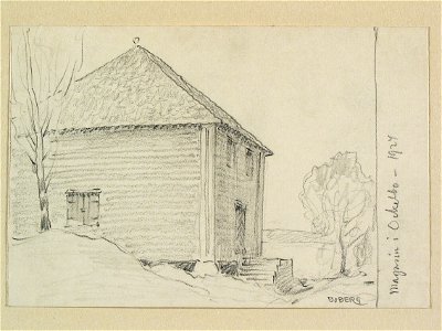 Gästrikland, Ockelbo. Magasin. Teckning av Ferdinand Boberg - Nordiska museet - NMA.0088816