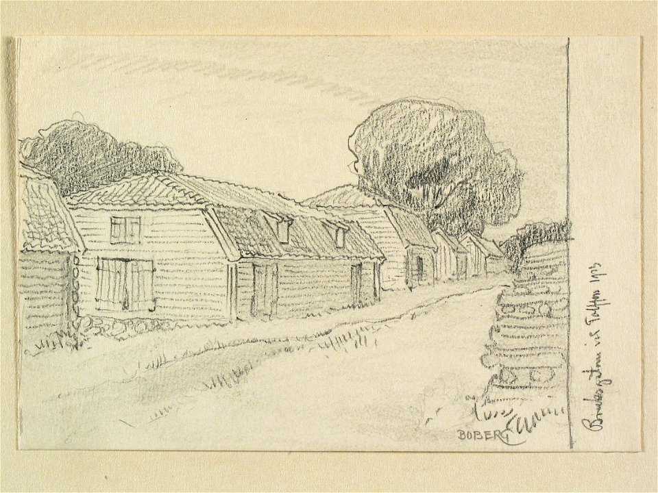 Gästrikland, Valbo sn. Bruksgatan i Tolvfors. Teckning av Ferdinand Boberg - Nordiska museet - NMA.0088817