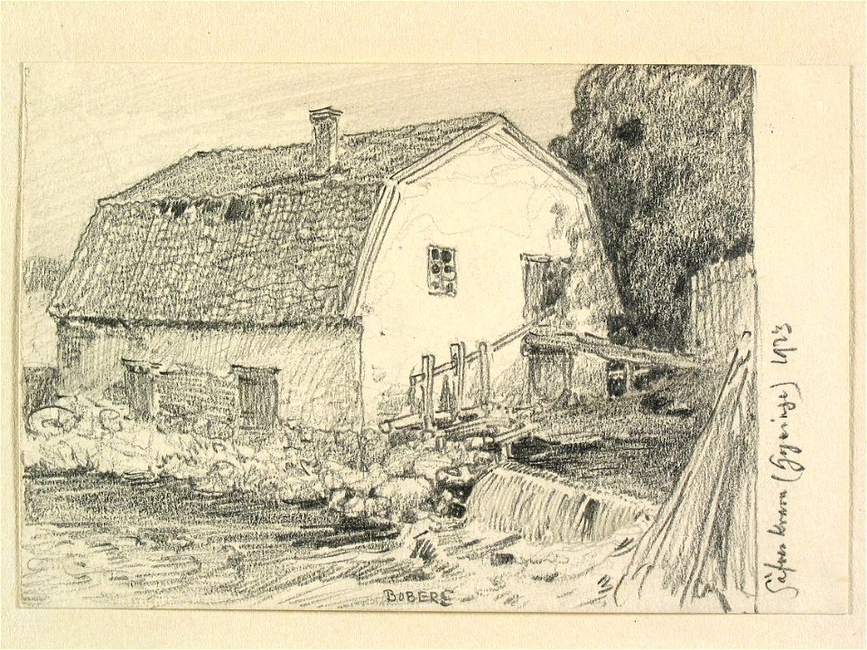 Gästrikland, Österfärnebo sn. Gysinge, Säves kvarn. Teckning av Ferdinand Boberg - Nordiska museet - NMA.0088809