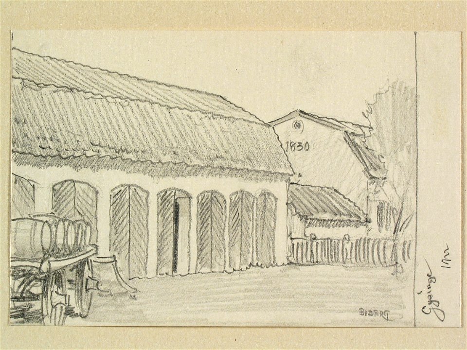 Gästrikland, Österfärnebo sn., Gysinge. Teckning av Ferdinand Boberg - Nordiska museet - NMA.0088815