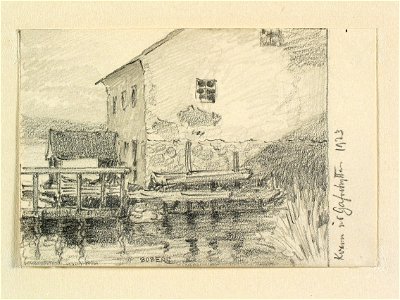 Gästrikland, Ovansjö sn. Kvarn vid Gavelhyttan. Teckning av Ferdinand Boberg - Nordiska museet - NMA.0088808