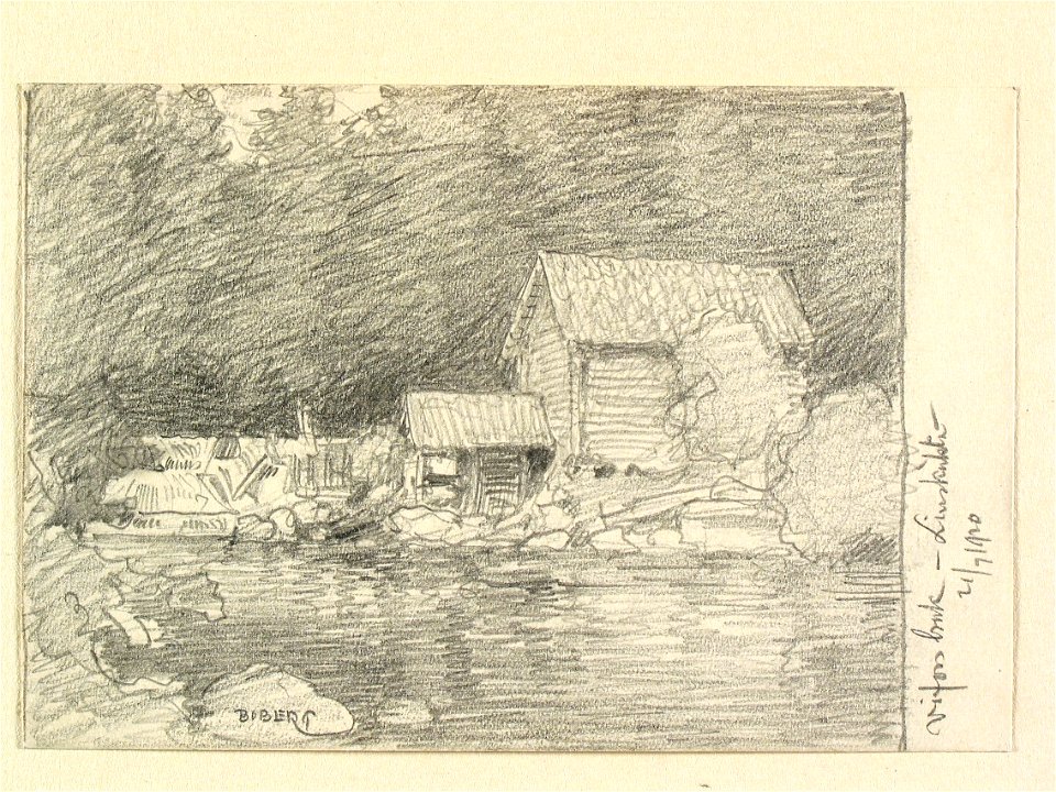 Gästrikland, Hamrånge sn. Vifors bruk, linskäkta. Teckning av Ferdinand Boberg - Nordiska museet - NMA.0088821