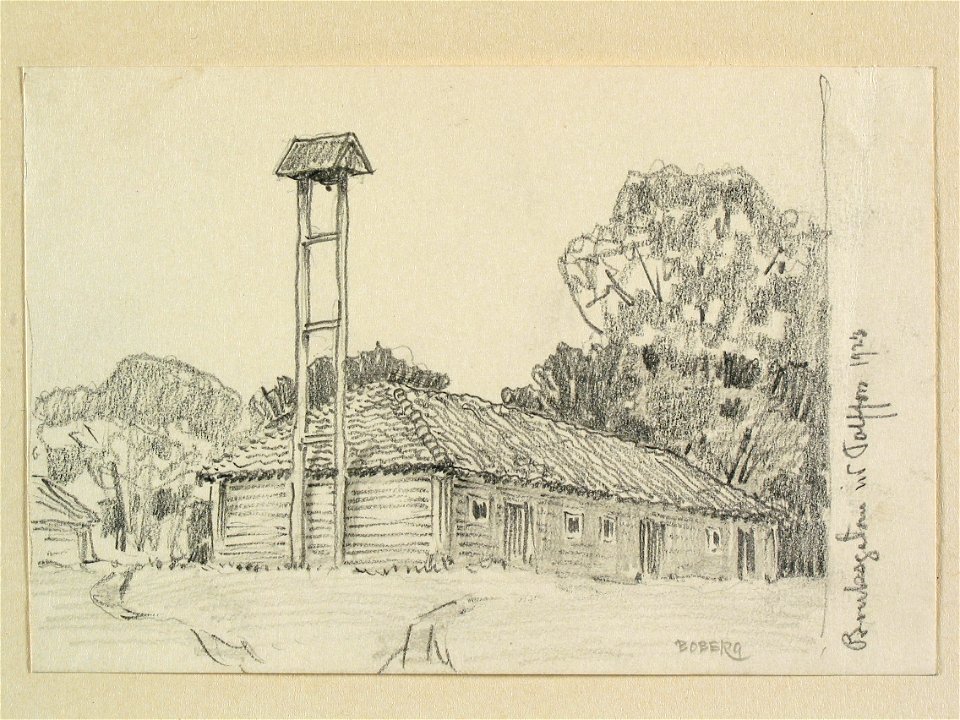 Gästrikland, Valbo hd., Tolvfors. Bruksgatan. Teckning av Ferdinand Boberg - Nordiska museet - NMA.0088819