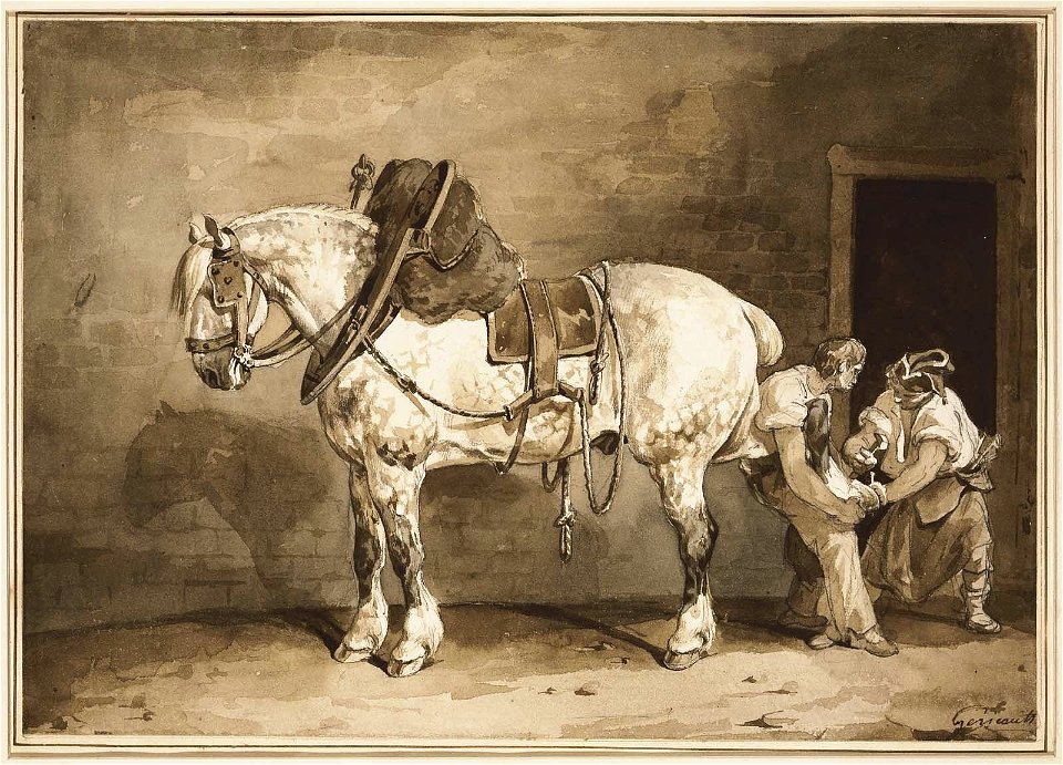 Géricault - Dappled Draught Horse Being Shod, about 1823