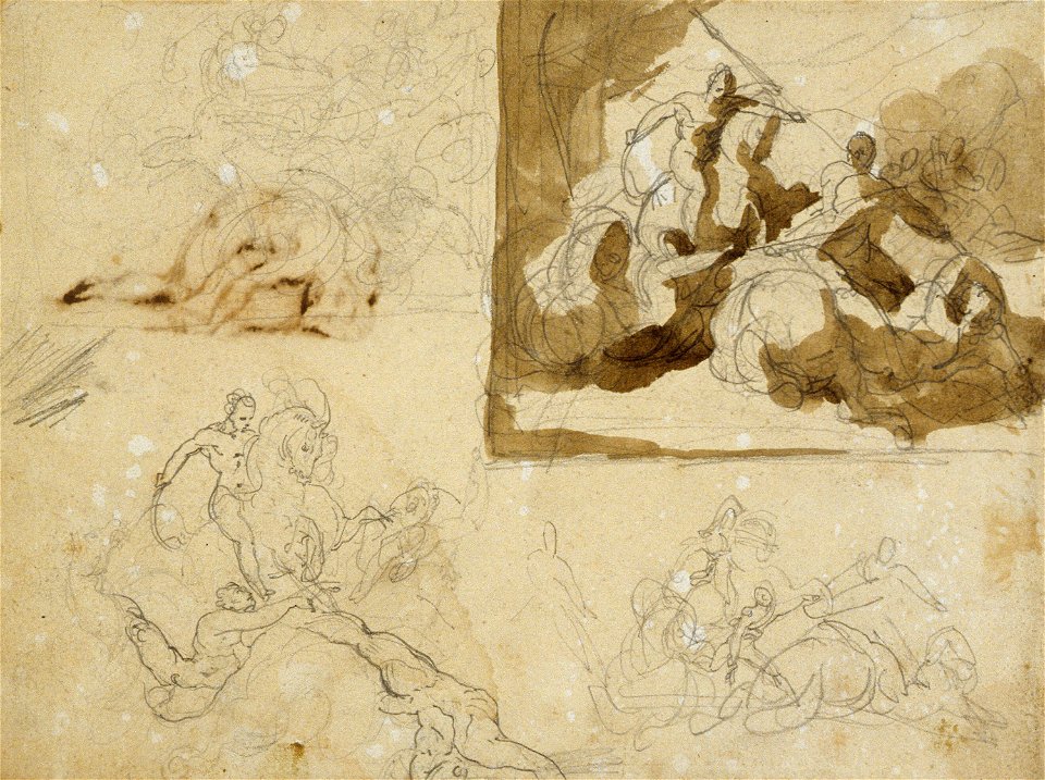 Géricault - Four Sketches for a Cavalry Battle, c. 1814