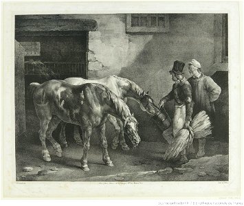 Géricault - Deux chevaux de poste à la porte d'une écurie, btv1b10028071c