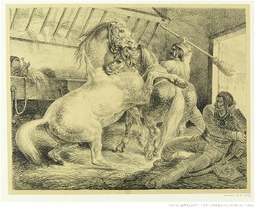 Géricault - Deux chevaux gris-pommelé se battant dans une écurie, btv1b10029098p
