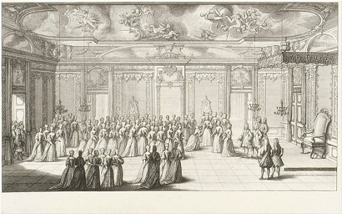 Gérard (II) Scotin - The Audience Chamber during the reception of the bride at Dresden Palace on 2 September 1719 - Google Art Project