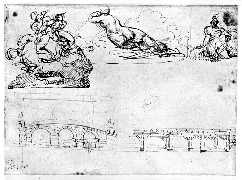 Géricault - Kvinnostudier, kentaur, broar, NMH 2851968 verso