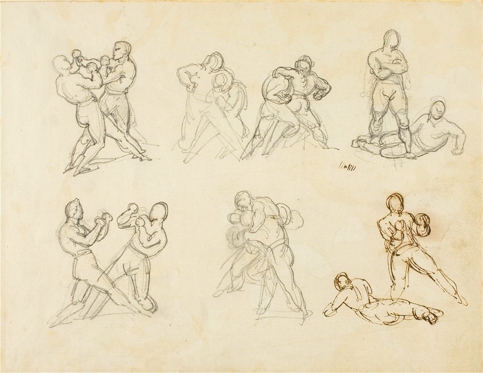 Géricault - Seven Sketches of Pairs of Boxers, 1818-1819