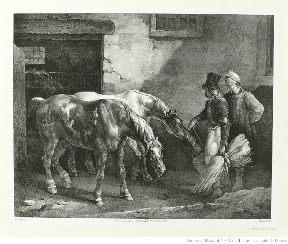 Géricault - Deux chevaux de poste à la porte d'une écurie, btv1b10028504q