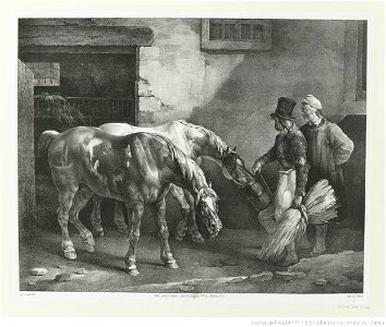 Géricault - Deux chevaux de poste à la porte d'une écurie, btv1b10028504q