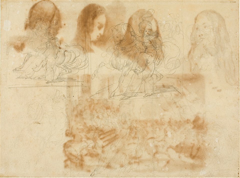Géricault - Six Sketches of a Chasseur Beside His Horse, 1813-14