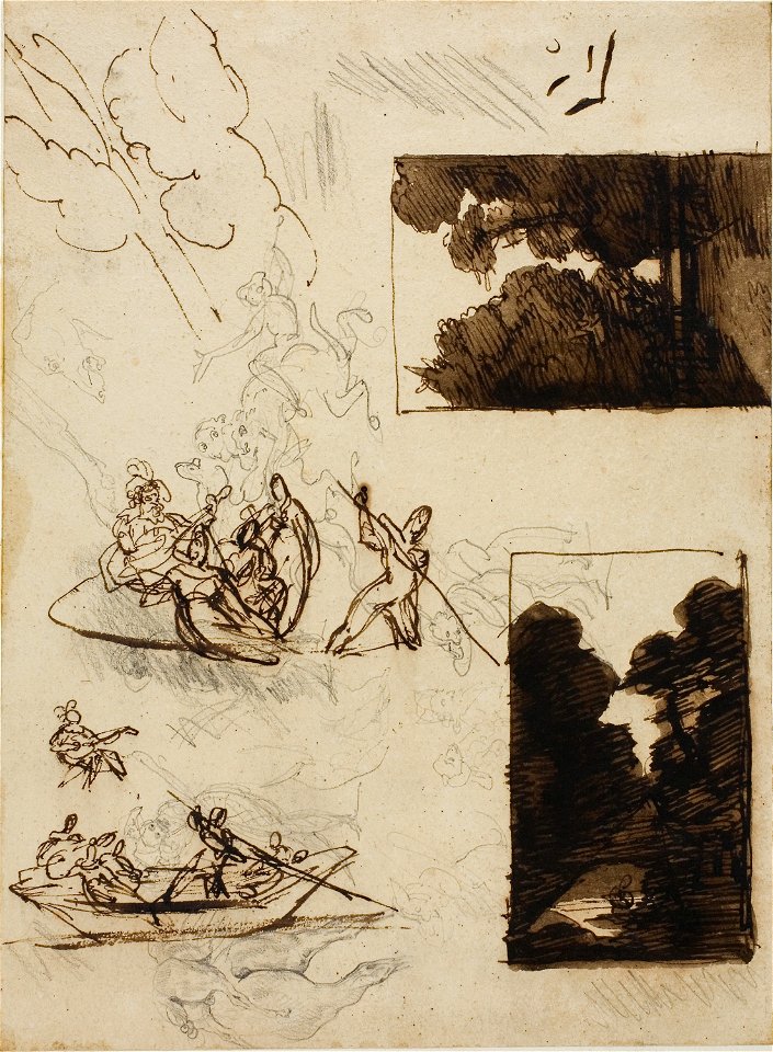 Géricault - Sketches of a Forest Path and a Musical Boating Party, 1813-14
