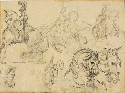 Géricault - Sketches of Mounted Carabiniers and Heads of Horses, 1813-14