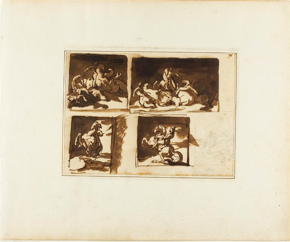 Géricault - Sketches for a Cavalry Battle and a Mounted Officer, 1813-1814