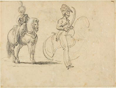 Géricault - Sketches of a Mounted Chasseru and a Cavalry Officer with Drawn Saber, 1813-14