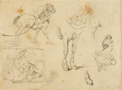 Géricault - Studies of a Draught Horse, a Blacksmith and a Young Woman, 1813-14