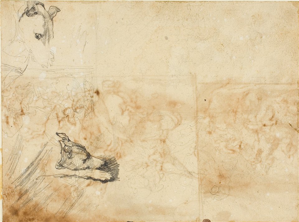 Géricault - Sketches of an Equestrian Battle and the Head of a Greyhound, 1813-14