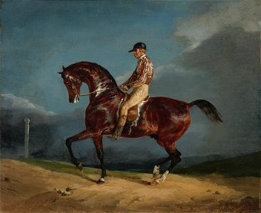 Géricault - Jockey Montant un Cheval de Course, ca. 1821-22. Free illustration for personal and commercial use.