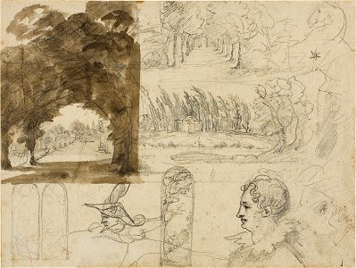 Géricault - Sketches of Park Views, Heads, a Horse, 1813-14