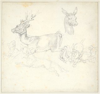 Géricault - Study of Deer Chased by Dogs, Doe’s Head (verso), 1965.9.19a-b