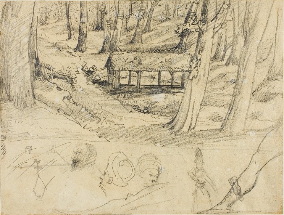 Géricault - Forest Interior with Thatched Hut, and Other Sketches, 1813-14
